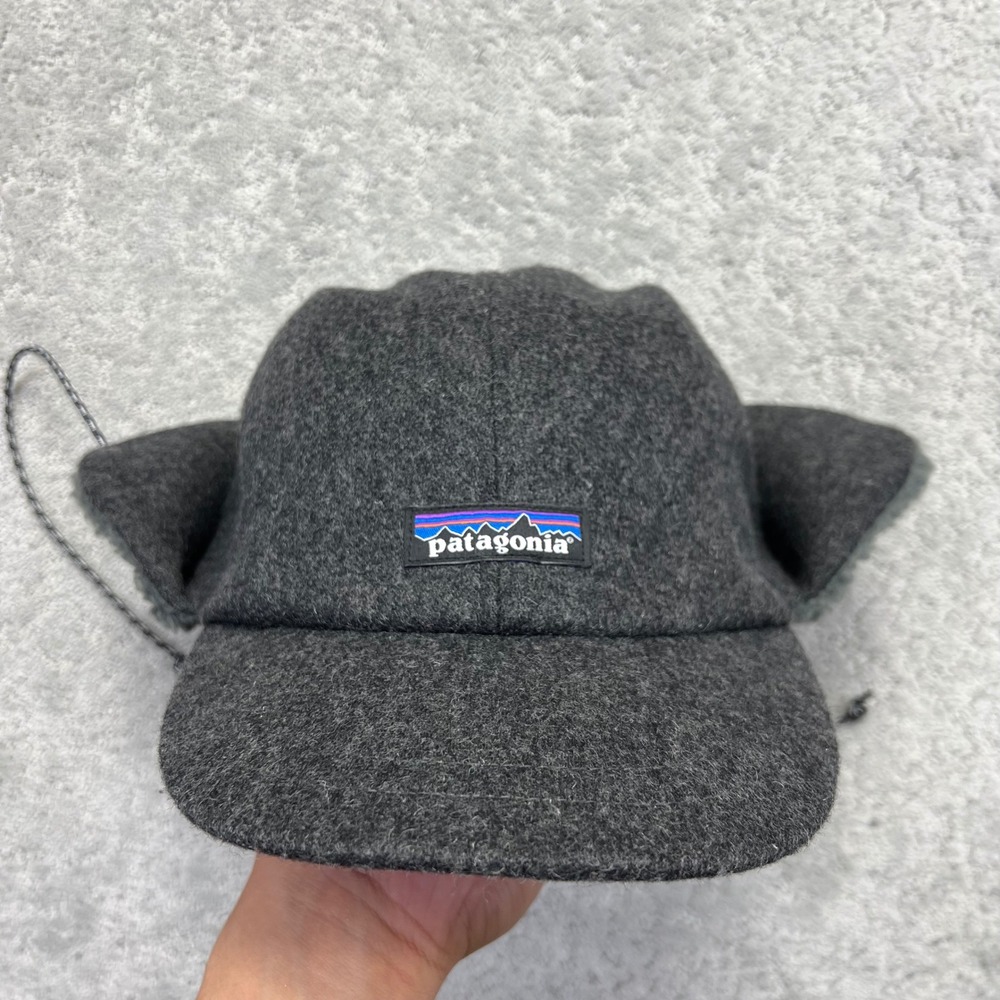 Patagonia Recycled Wool Earflap Hat Gray Sherpa Lined Trapper Cap Large Gorpcore